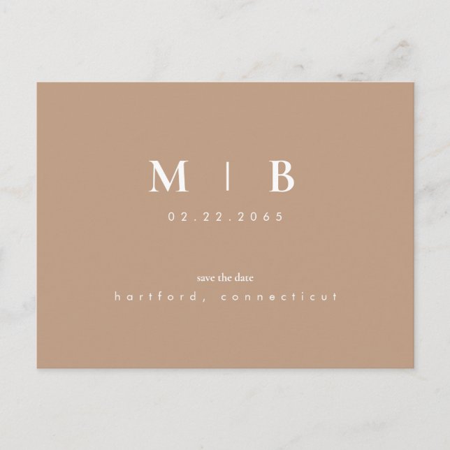 Simple Monogram Neutral Save the Date QR Code Postcard (Front)