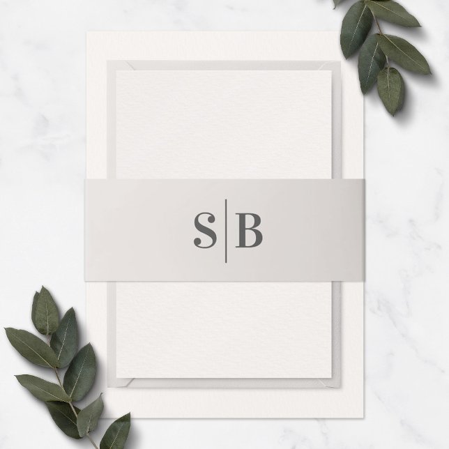 Simple Monogram Off-White Ivory Wedding Invitation Belly Band (Creator Uploaded)