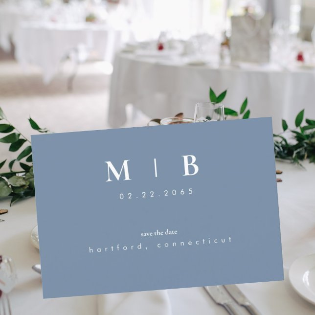 Simple Monogram Periwinkle Save the Date QR  Announcement Postcard (Creator Uploaded)