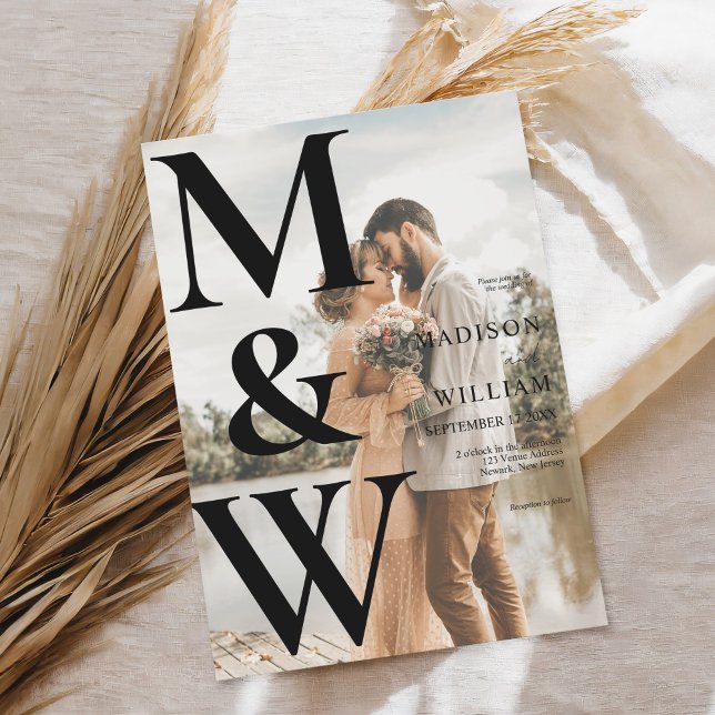 Simple Monogram Photo Modern Wedding Invitation (Creator Uploaded)