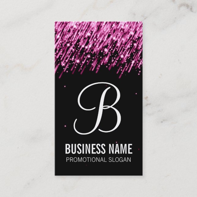Simple Monogram Pink Falling Stars Business Card (Front)