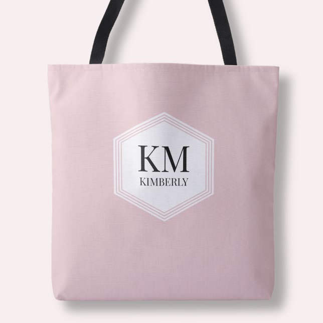 Simple Monogram Pink Modern Elegant Custom Name Tote Bag (Simple Monogram Pink Modern Elegant Custom Name Tote Bag)
