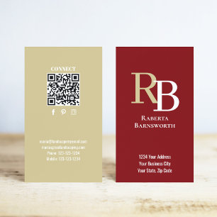 Simple Monogram QR Code Burgundy Connect with Me Business Card