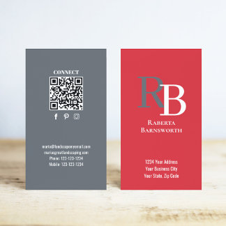 Simple Monogram QR Code Red | Connect with Me Business Card