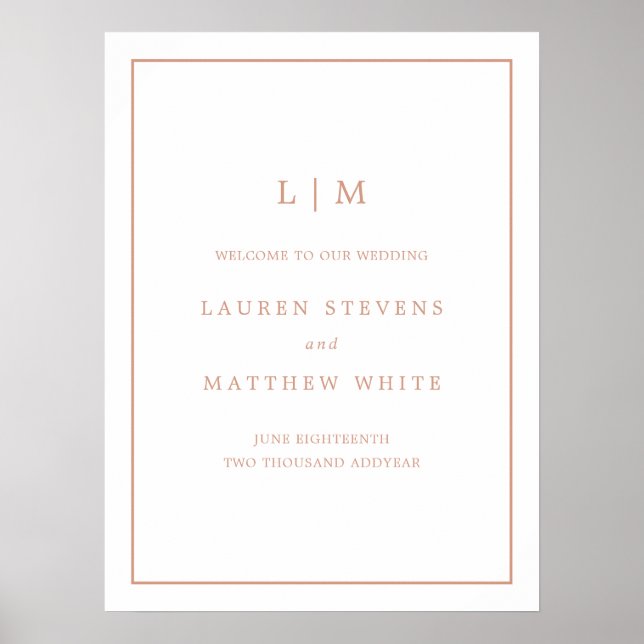 Simple Monogram Rose Gold Pink Welcome Wedding Poster (Front)