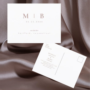 Simple Monogram Rose Gold Text Save the Date Announcement Postcard