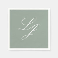 Simple Monogram Sage Green Elegant Script Wedding