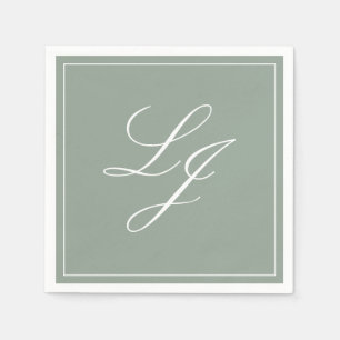 Simple Monogram Sage Green Elegant Script Wedding Napkin