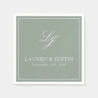 Simple Monogram Sage Green Elegant Script Wedding