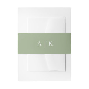 Simple monogram sage green invitation belly band
