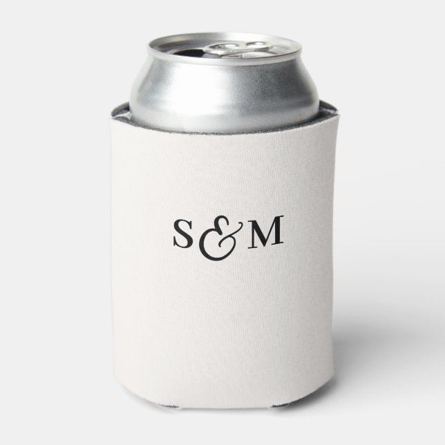 Simple Monogram Script Ampersand Wedding Can Cooler (Can Front)