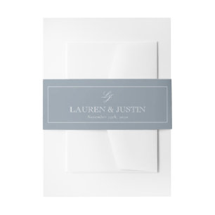 Simple Monogram Script Dusty Blue Elegant Wedding Invitation Belly Band