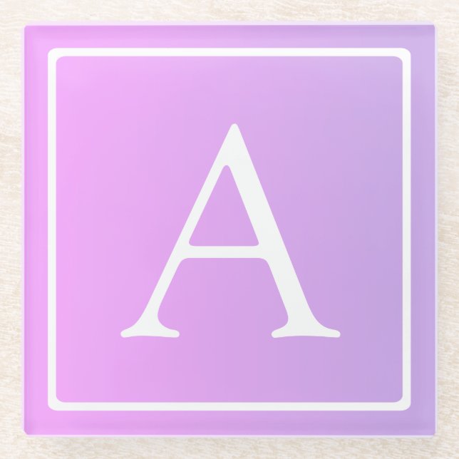 Simple Monogram | Subtle Pink/Purple Ombre Glass Coaster (Front)