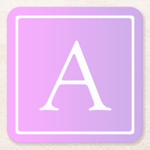 Simple Monogram Subtle Pink/Purple Ombre Square Paper Coaster