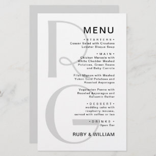 Simple Monogram Typography minimalist wedding menu
