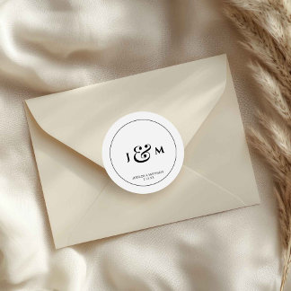 Simple Monogram Wedding Classic Round Sticker