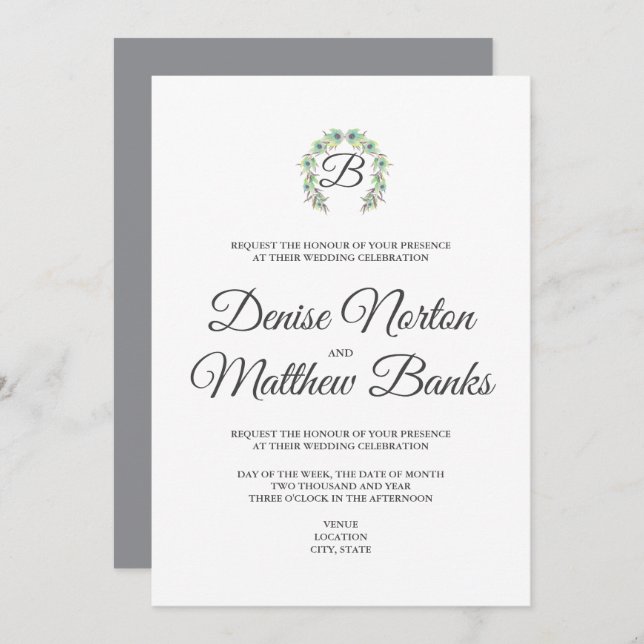 Simple Monogram Wedding Invitation (Front/Back)