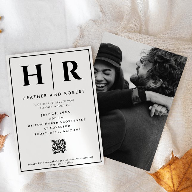 Simple Monogram Wedding Invitations With QR Code (Creator Uploaded)
