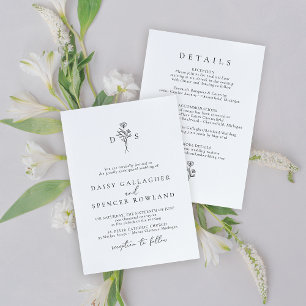 Simple Monogram Wedding Invite & Details Backside