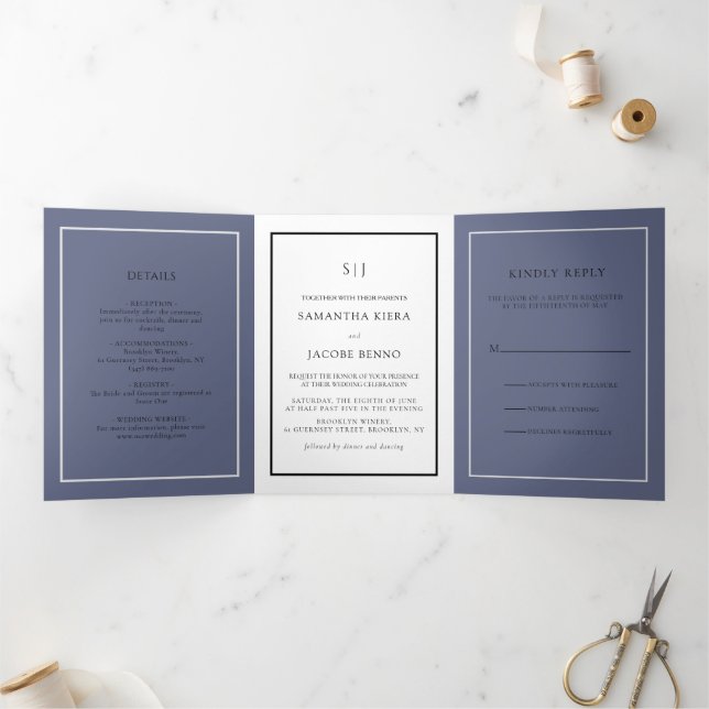 Simple Monogram Wedding Tri-Fold Invitation (Inside)