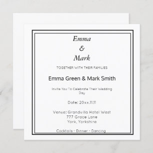 Simple Monogram Wedding White Square Invitation