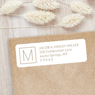 Simple Monogram White & Kraft Beige Return Address