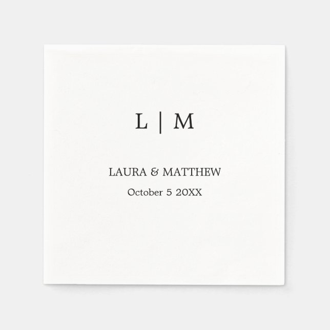 Simple Monogram White Wedding Napkin (Front)