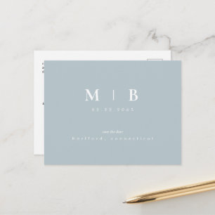 Simple Monogram Winter Blue Save the Date QR Anno Announcement Postcard