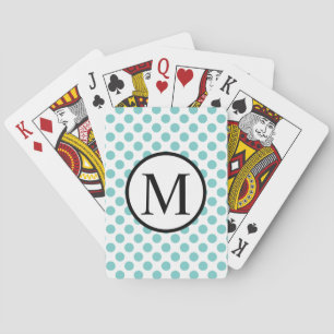 Simple Monogram with Aqua Polka Dots Playing Cards