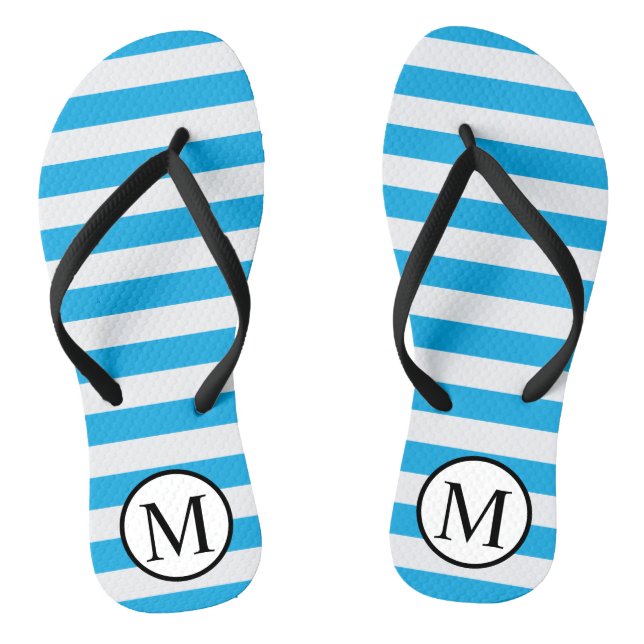Simple Monogram with Blue Horizontal Stripes Jandals (Footbed)