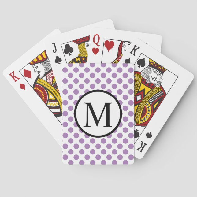 Simple Monogram with Lavender Polka Dots Playing Cards (Back)