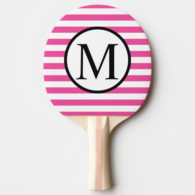 Simple Monogram with Pink Horizontal Stripes Ping Pong Paddle (Front)