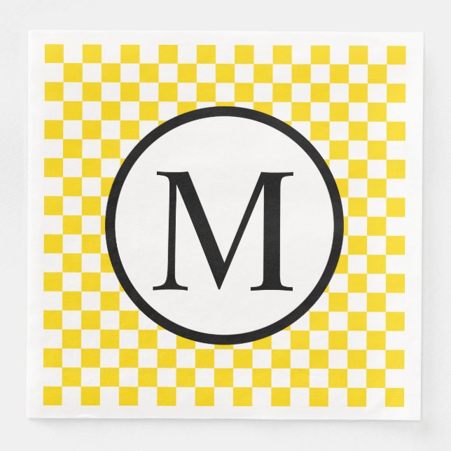 Simple Monogram with Yellow Chequerboard Napkin (Front)