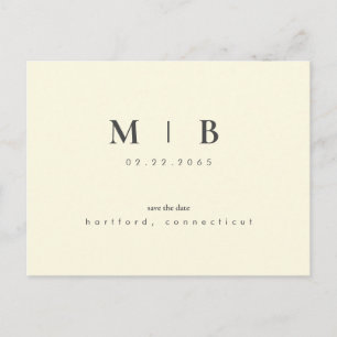 Simple Monogram Yellow Save the Date Wedding Postcard