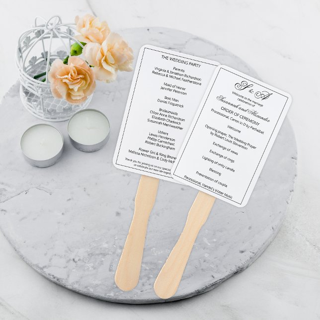 Simple Monogrammed Black and White Wedding Program Hand Fan (Creator Uploaded)
