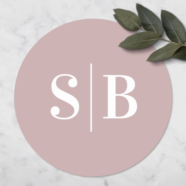 Simple Monogrammed Dusty Mauve Pink Wedding Classic Round Sticker (Creator Uploaded)