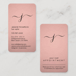 Simple Monogrammed Faux Rose Gold Foil Vertical Appointment Card