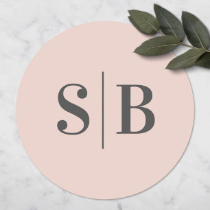 Simple Monogrammed Light Blush Pink Wedding Classic Round Sticker