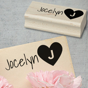 Simple Monogrammed Love Heart Custom Name Text Rubber Stamp