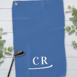 Simple Monogrammed Modern Modern Blue White Golf Towel