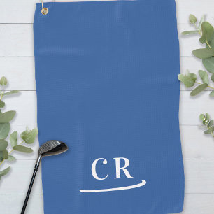 Simple Monogrammed Modern Modern Blue White Golf Towel