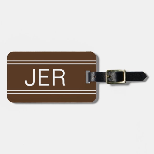 Simple Monogrammed Modern Stylish Brown Travel Luggage Tag (Front Horizontal)