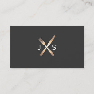 Simple  Monogrammed Personal Chef Catering Black Business Card