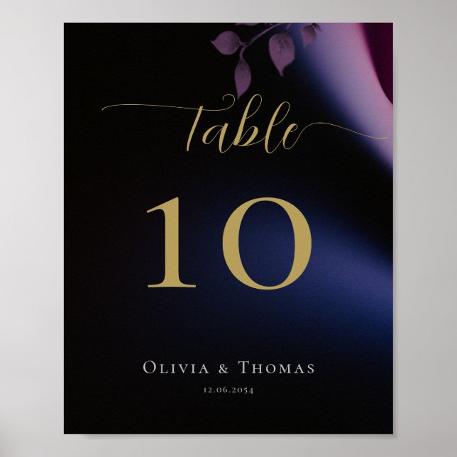 Simple Moody Black Dark Purple Eucalyptus Wedding Poster (Front)