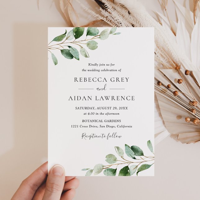 Simple Moody Eucalyptus Greenery Wedding Invitation (Creator Uploaded)