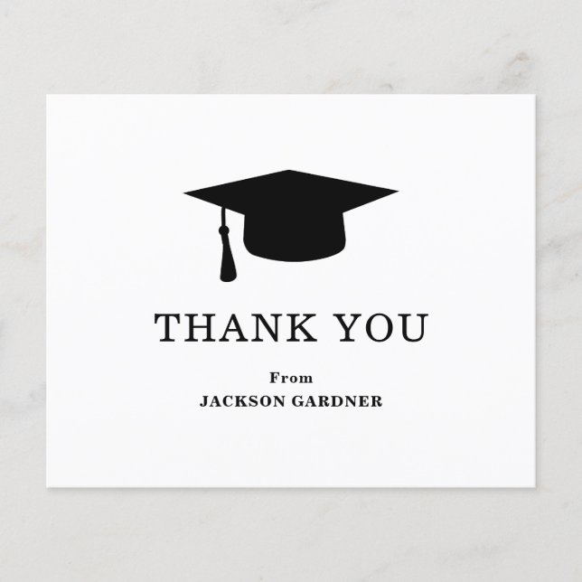 Simple Mortar Board Budget Graduation Thank You (Front)