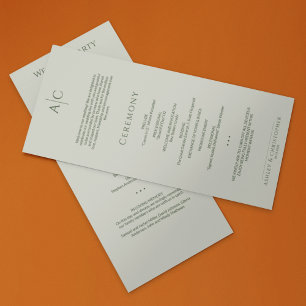 Simple Moss & Sage Green Monogram Wedding Ceremony Programme
