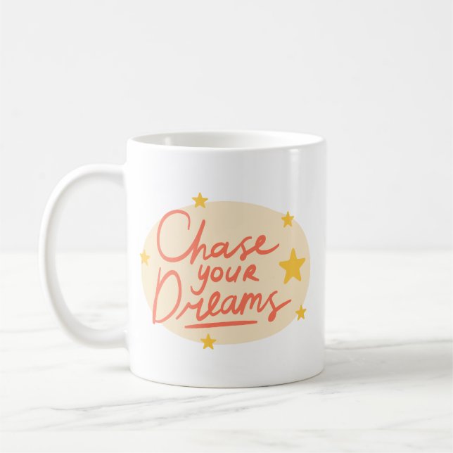 Simple Motivational Typography Cheerful Coral Red  Coffee Mug (Left)