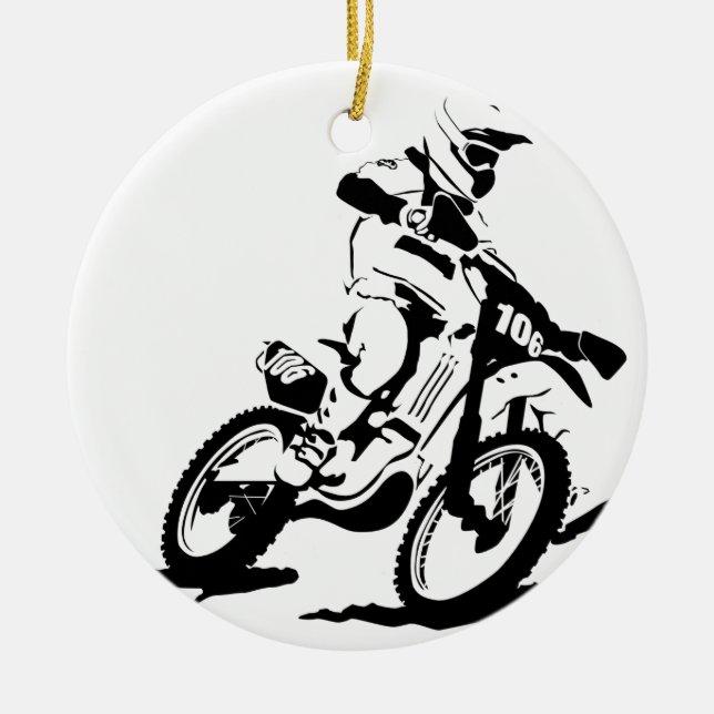 Simple Motorcross Bike and Rider Ceramic Tree Decoration (Front)