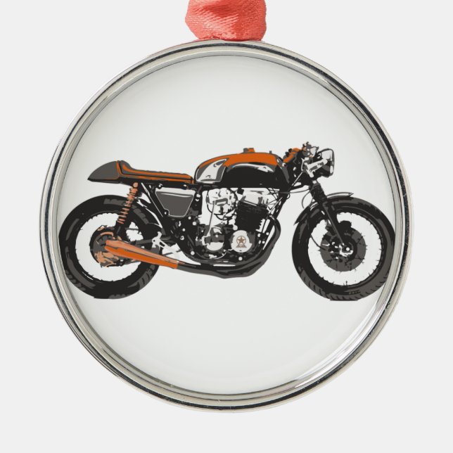 Simple Motorcycle - Cafe Racer 750 Drawing Metal Tree Decoration (Front)